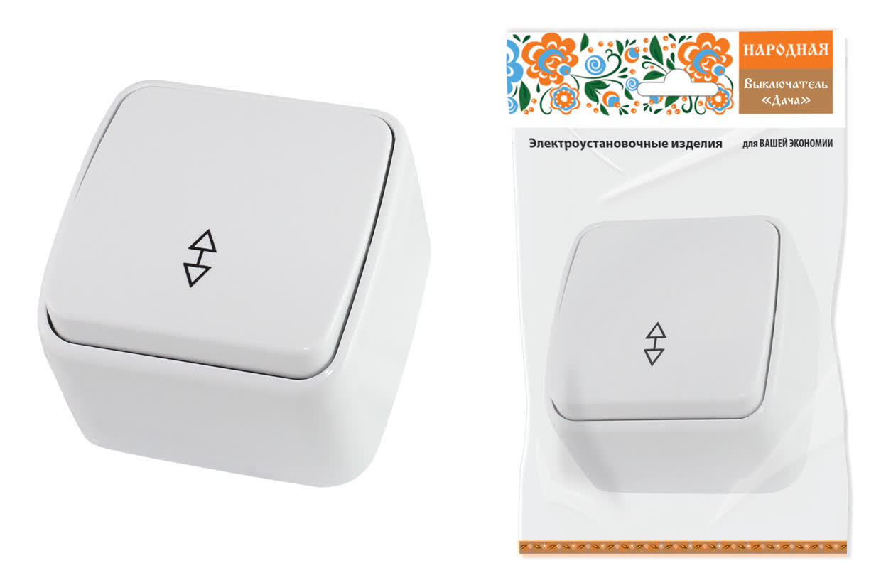 "Переключатель на 2 направления 1-кл. открытой установки IP20 10А, белый ""Дача"" Народная" SQ1824-0003