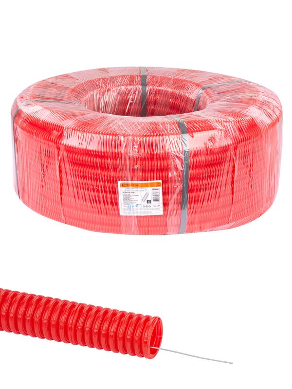 Труба гофрированная ПНД d 25 с зондом (75 м) легкая 350Н красная TDM