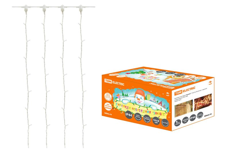 Гирлянда новогодняя "Занавес" 1,5х2,5 м, белый свет, наружное использование, IP44, TDM