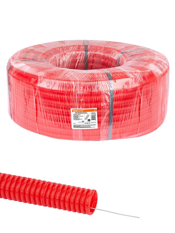 Труба гофрированная ПНД d 32 с зондом (50 м) легкая 350Н красная TDM