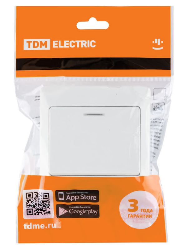 Выключатель 1 кл. с подсветкой 10А белый "Ильмень" TDM