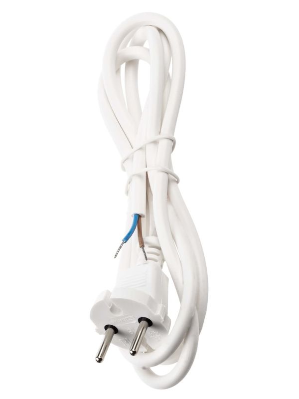 Шнур сетевой с вилкой ПВС-ВП 2x0,75мм² 1,5м б/з белый TDM