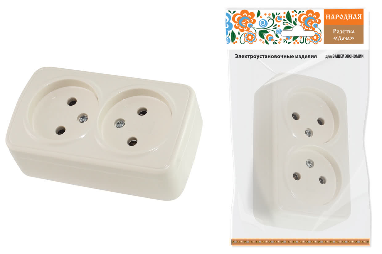 "Розетка двойная 2П открытой установки IP20 10А, сл. кость ""Дача"" Народная" SQ1824-0022