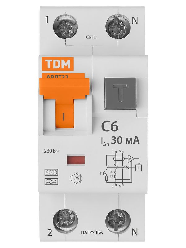 Автоматический Выключатель Дифференциального тока - АВДТ 32 С6 30мА TDM
