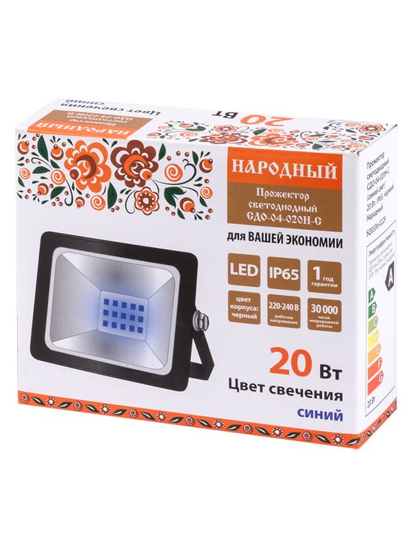 Прожектор светодиодный СДО-04-020Н-С (синий свет) 20 Вт, IP65, черный, Народный — изображение 3