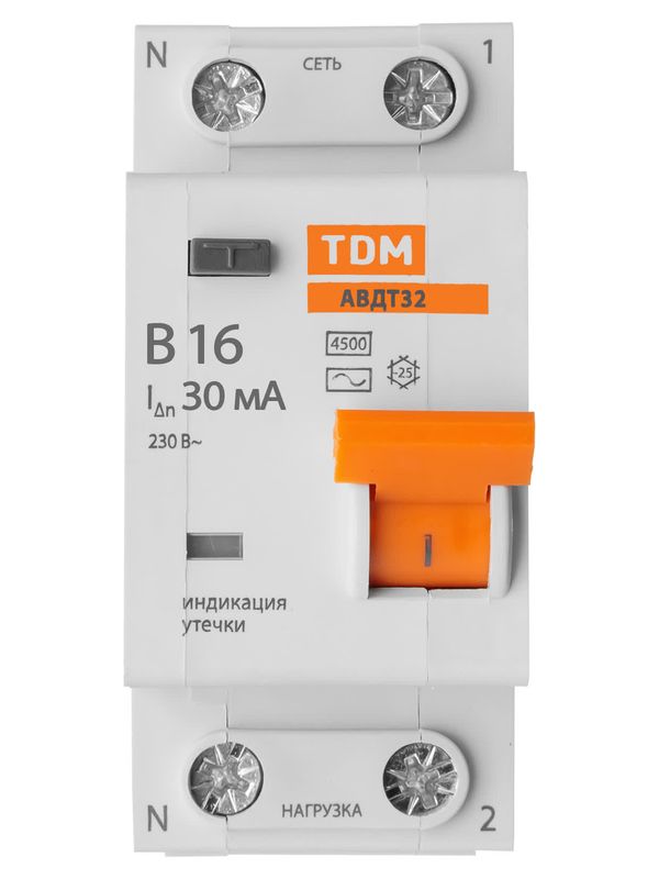 АВДТ 32 2P(1P+N) B16 30мА 4,5кА тип АС - Автоматический Выключатель Дифференциального тока TDM — изображение 2