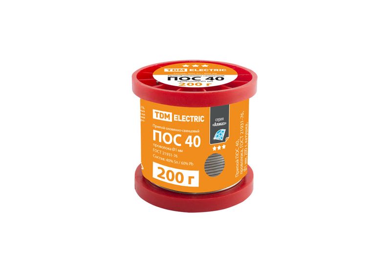 "Припой ПОС 40, проволока, ГОСТ 21931-76, ?1 мм, 200 г, катушка, серия ""Алмаз"" TDM"