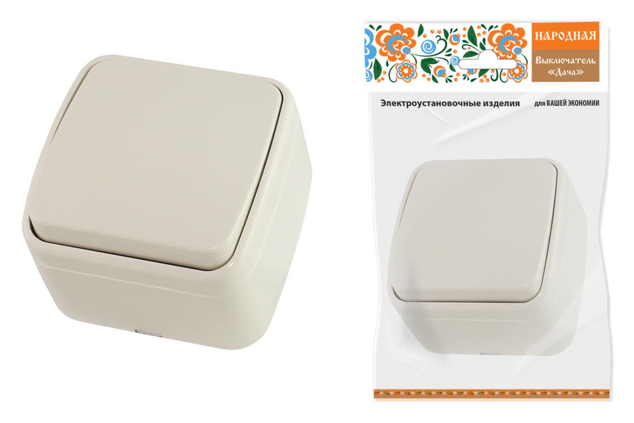 "Выключатель 1-кл. открытой установки IP20 10А, сл. кость ""Дача"" Народная" SQ1824-0014