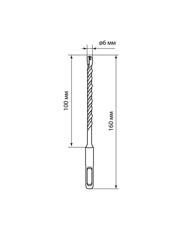 Бур по бетону, 6×160×100 мм, SDS-Plus, 4 резца, пластиковый держатель, 1 шт, "Рубин" TDM