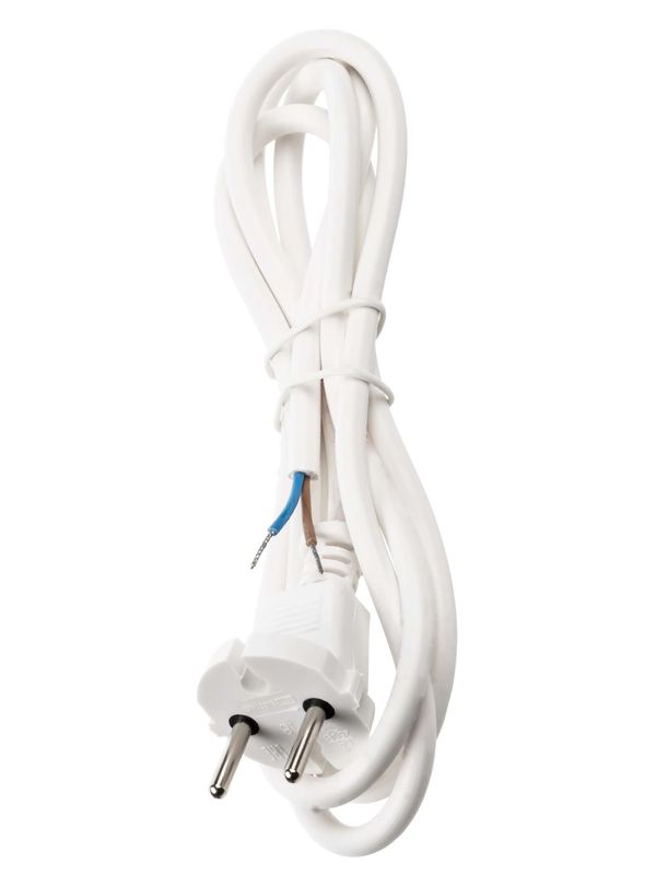 Шнур сетевой с вилкой ПВС-ВП 2x0,75мм² 3м б/з белый TDM