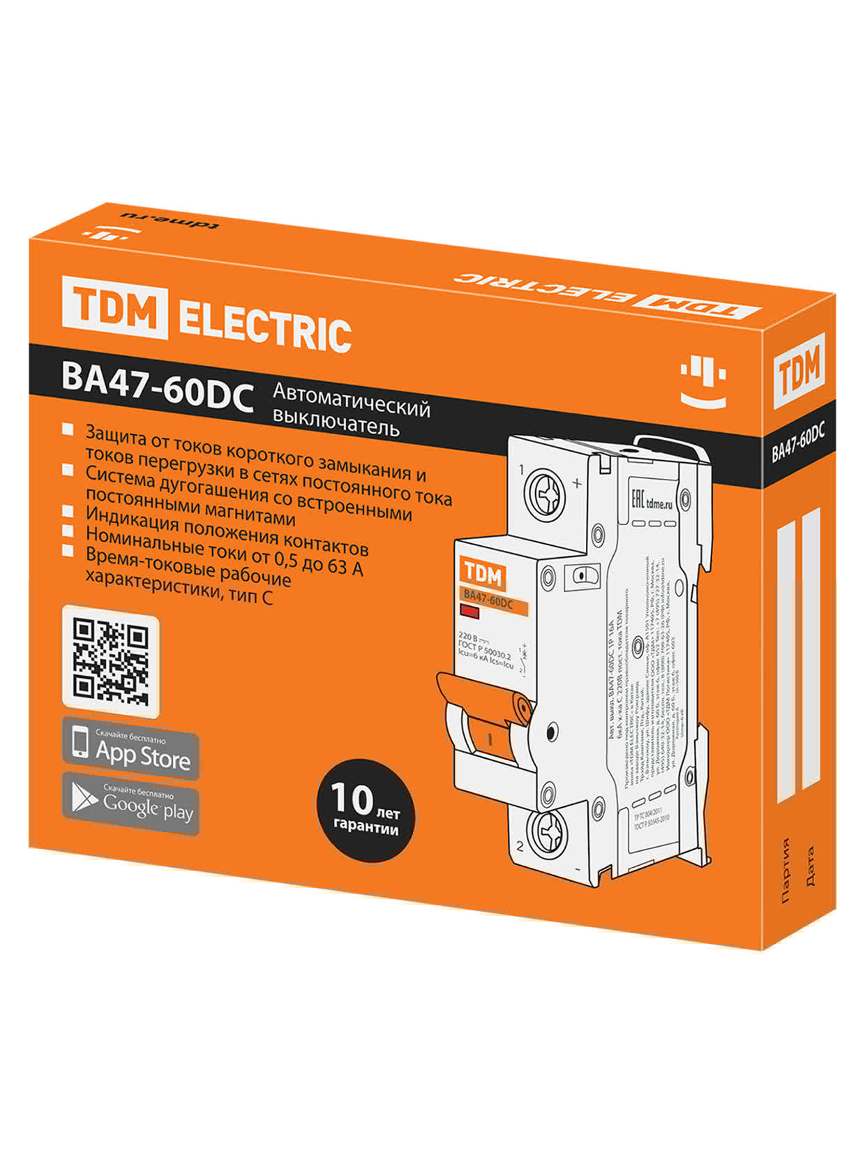 Авт. выкл.ВА47-60DC 1P 16А 6кА х-ка С TDM SQ0223-1011