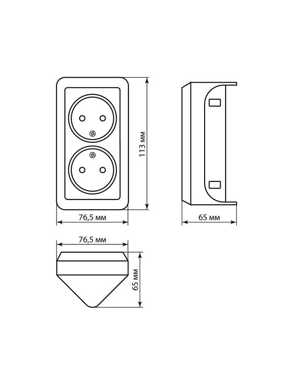 Розетка угловая двойная 2П открытой установки с з/ш IP20 250В 10А сл. кость "Ладога" TDM