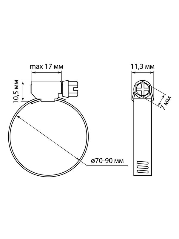 Хомут червячный, d 70-90 мм, оцинк  (упак. 100 шт) TDM