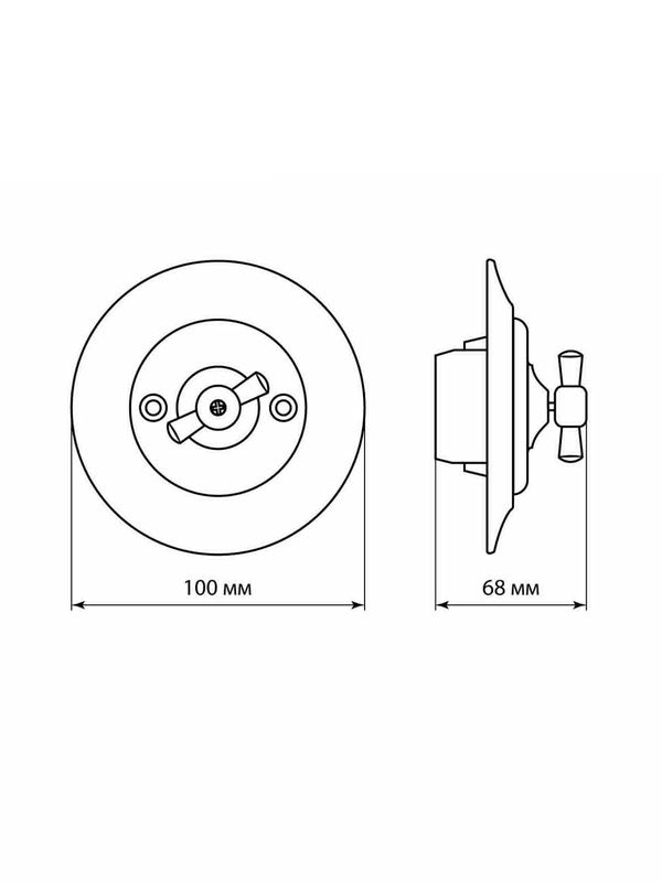 Выключатель скрытой установки фарфоровый поворотный 2-кл. с ручкой (бантик) 10А мраморный «Болонь» TDM