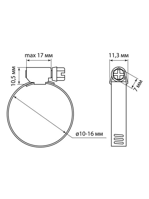 Хомут червячный, d 10-16 мм, оцинк (упак. 100 шт) TDM