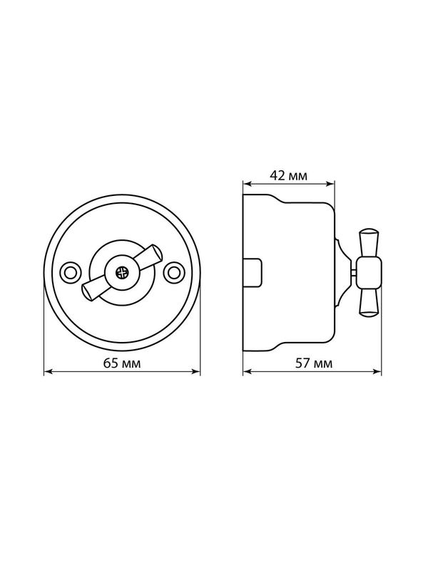 Выключатель фарфоровый поворотный проходной с ручкой (бантик) 10А мраморный «Болонь» TDM