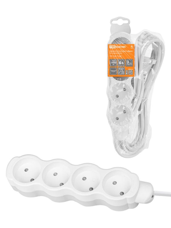 Удлинитель бытовой  "Люкс" УЛ4 4 гнезда, 7м, б/з, с з/ш, ПВС 2х0,75 мм2  10А/250В бело-серый TDM