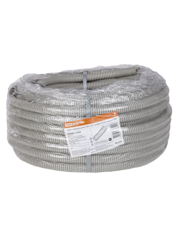 Труба гофрированная ПВХ d 25 с зондом (50 м) тяжелая 750Н серая TDM