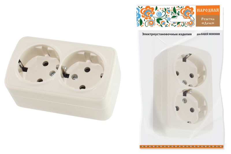 "Розетка двойная 2П+3 открытой установки IP20 16А, сл. кость ""Дача"" Народная" SQ1824-0023