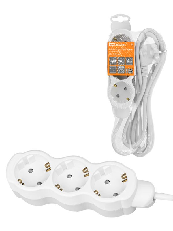 Удлинитель бытовой "Люкс" УЛ03 3 гнезда, 10м, с/з, с з/ш, ПВС 3х1мм2 16А/250В бело-серый TDM