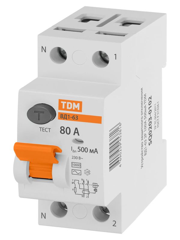 Устройство защитного отключения ВД1-63 2Р 80А 500мА TDM