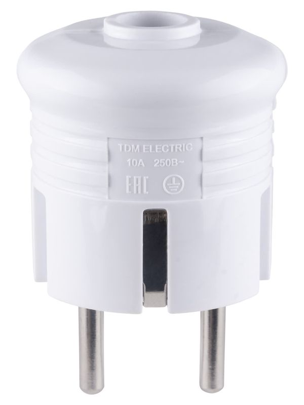 Вилка с/з круглая белая 10А 250В TDM