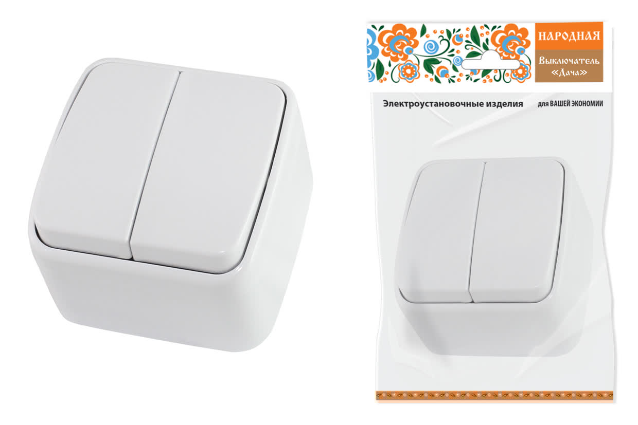 "Выключатель 2-кл. открытой установки IP20 10А, белый ""Дача"" Народная" SQ1824-0002