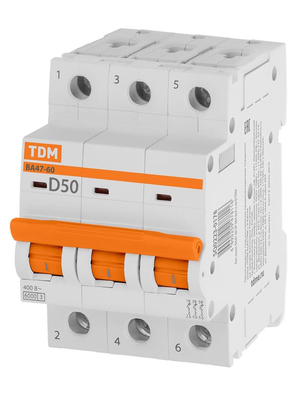 Авт. выкл. ВА47-60 3Р 50А 6кА х-ка D TDM