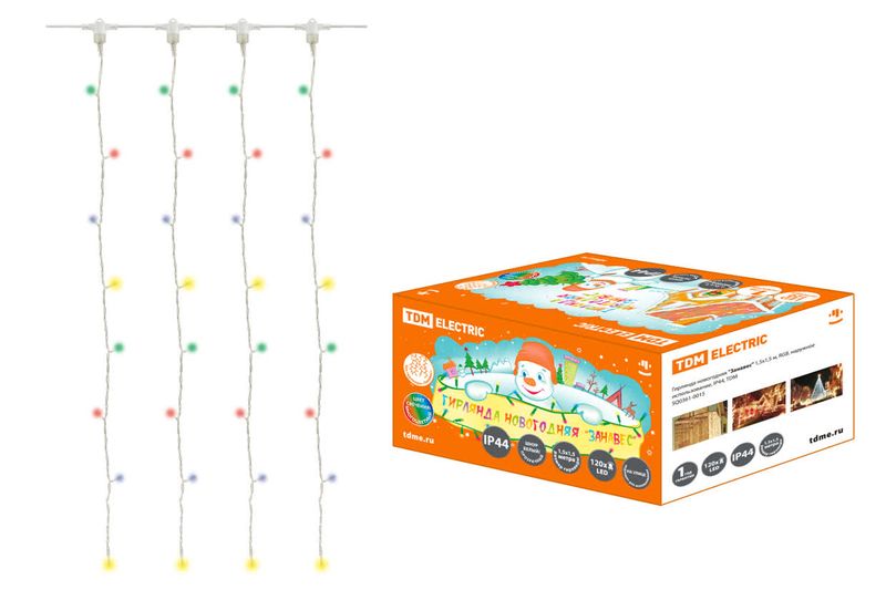 Гирлянда новогодняя "Занавес" 1,5х1,5 м, RGB, наружное использование, IP44, TDM