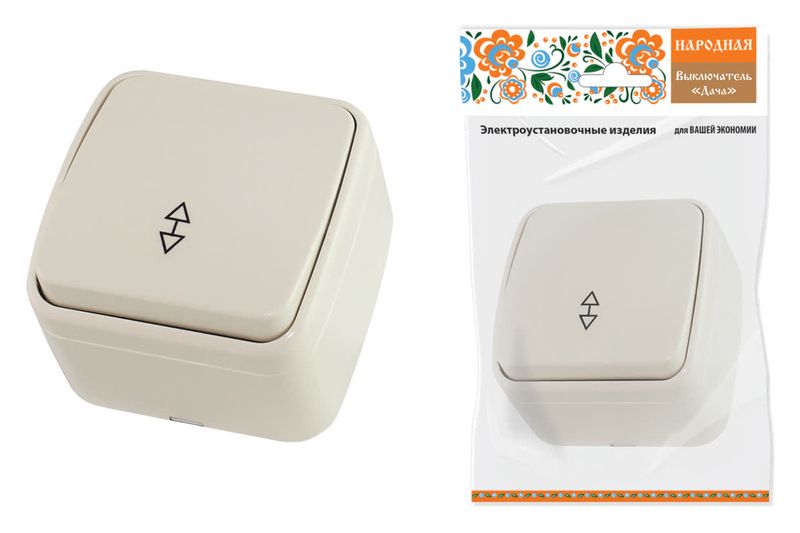 "Переключатель на 2 направления 1-кл. открытой установки IP20 10А, сл. кость ""Дача"" Народная" SQ1824-0016