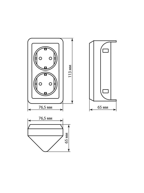 Розетка угловая двойная 2П+3 открытой установки с з/ш IP20 250В 16А сл. кость "Ладога" TDM