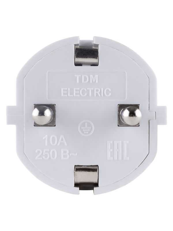 Вилка прямая с/з белая c перфорацией 10А 250В TDM