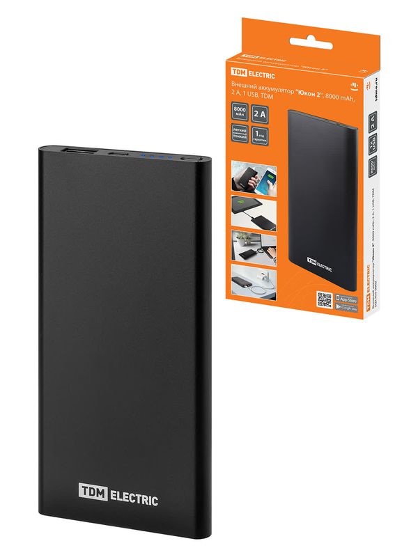 Внешний аккумулятор "Юкон 2", 8000 mAh, 2 А, 1 USB, TDM