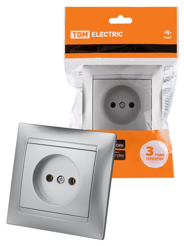 Розетка 2П 10А 250В серебр. металлик "Лама" TDM