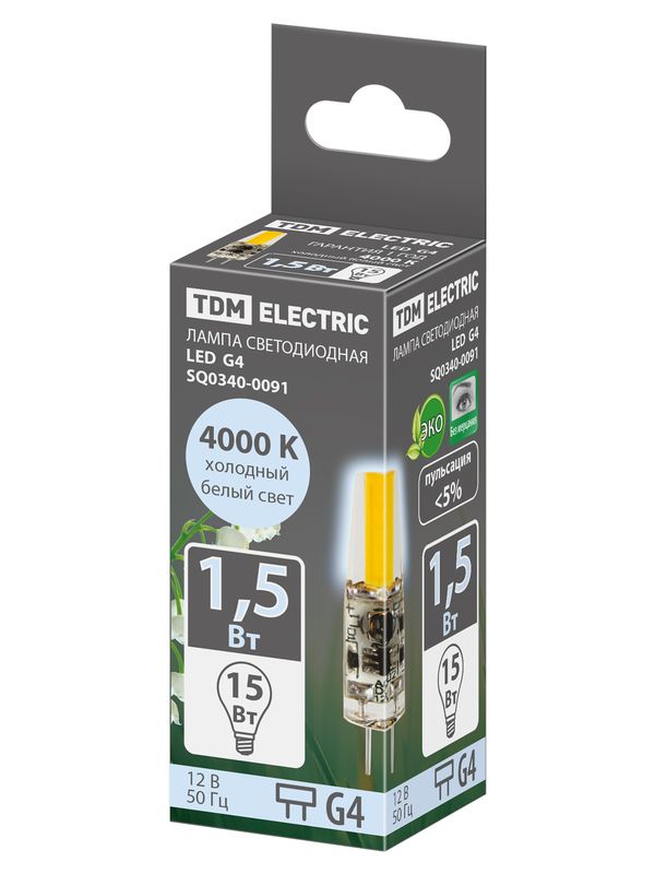 Лампа светодиодная G4-1,5 Вт-AC/DC 12 В-4000 К, COB, 9,5х36 мм TDM — изображение 4