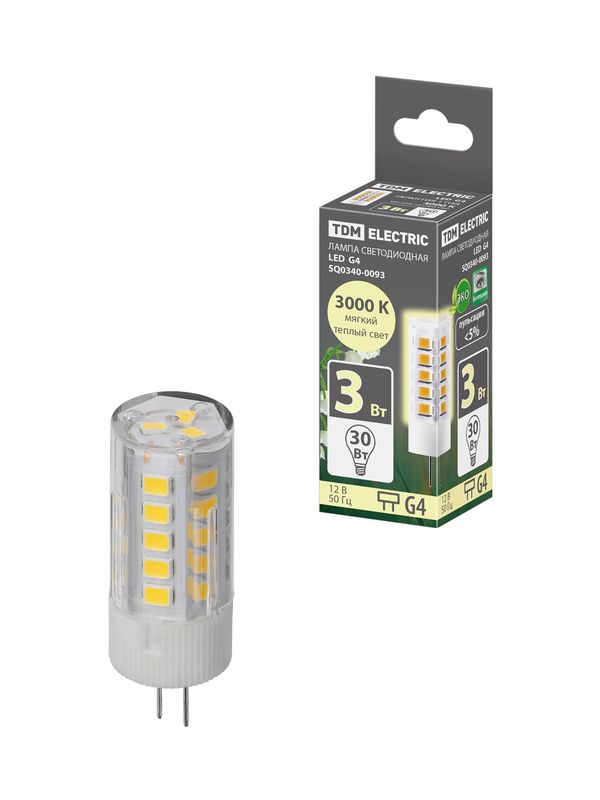 Лампа светодиодная G4-3 Вт-AC/DC 12 В-3000 К, SMD, 16x43 мм TDM — изображение 2
