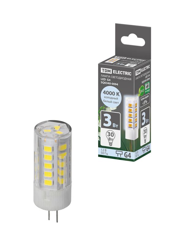 Лампа светодиодная G4-3 Вт-AC/DC 12 В-4000 К, SMD, 16x43 мм TDM — изображение 2