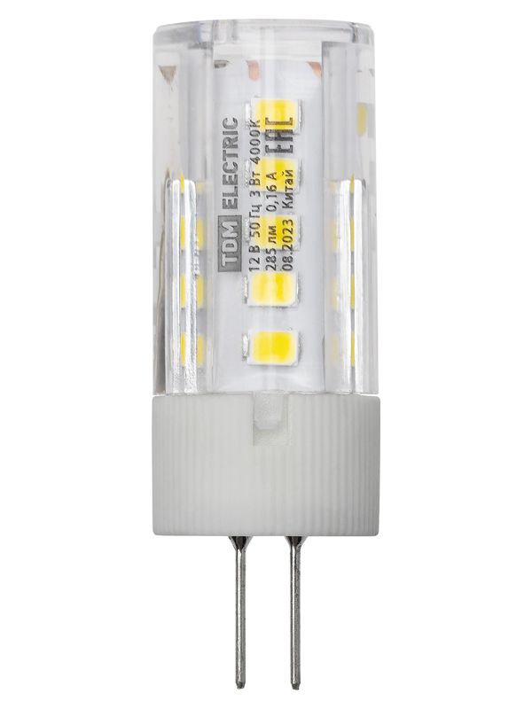 Лампа светодиодная G4-3 Вт-AC/DC 12 В-4000 К, SMD, 16x43 мм TDM — изображение 3