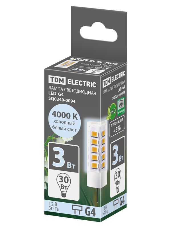 Лампа светодиодная G4-3 Вт-AC/DC 12 В-4000 К, SMD, 16x43 мм TDM — изображение 4