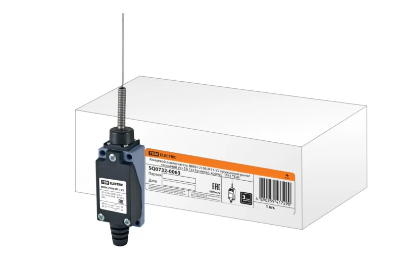 Концевой выключатель ВККН-2106М11-У2 пружинный рычаг «кошачий ус» 5А 1з+1р метал. корпус IP65 TDM SQ0732-0063