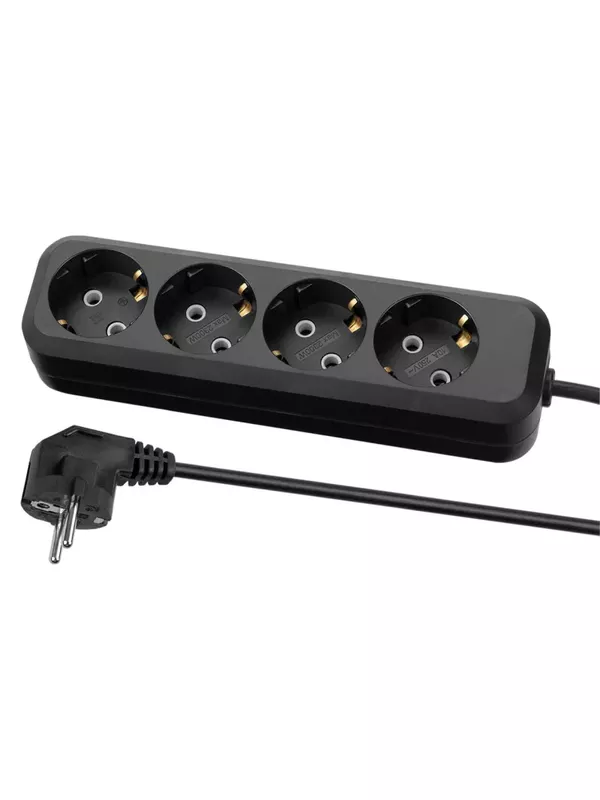 Удлинитель 4 гнезда, 10 метров, с/з, 10 А, 2300 Вт, черный, НАРОДНЫЙ У1-42050 (Ун1 420-0001)