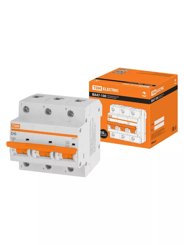 Авт. выкл. ВА47-100 3Р  6А 10кА х-ка D TDM