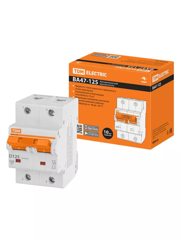 Авт. выкл. ВА47-125 2Р 125А 15кА х-ка D TDM