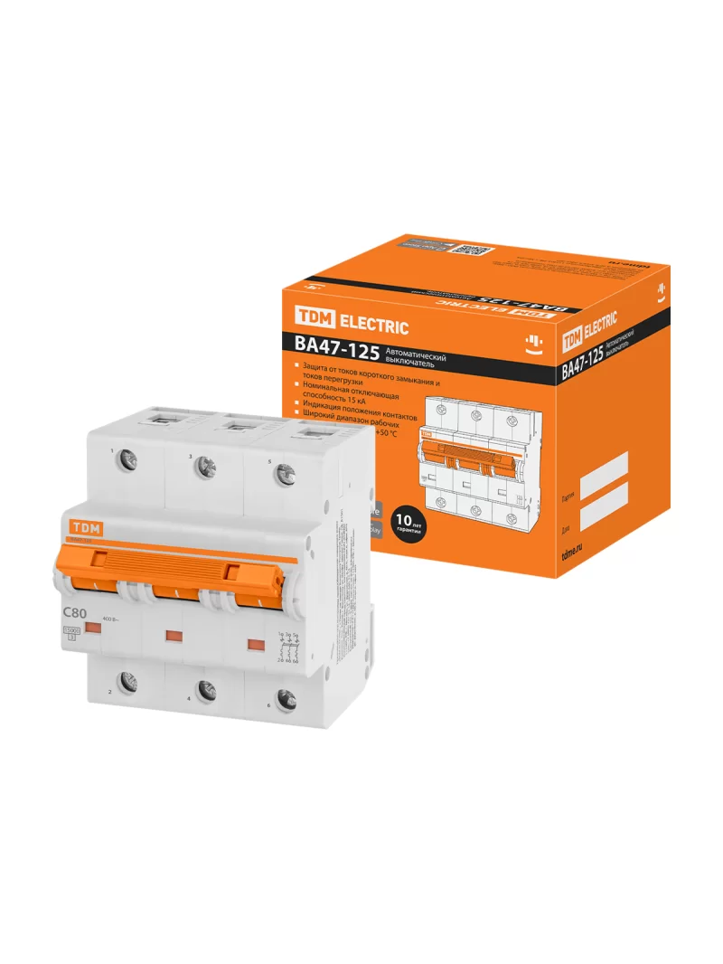 Авт. выкл. ВА47-125 3Р 80А 15кА х-ка С TDM SQ0208-0082