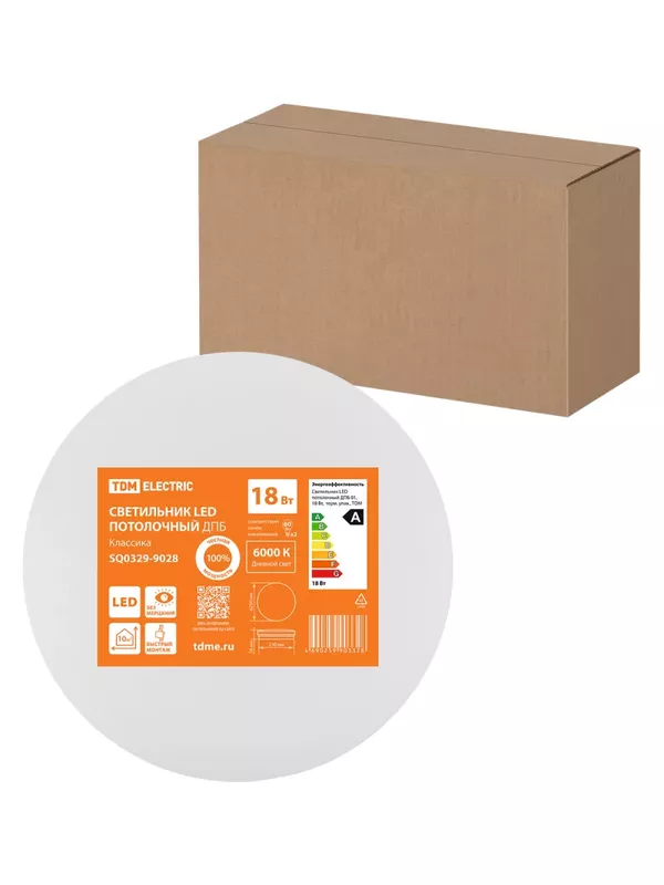 Светильник LED потолочный ДПБ 01, 18 Вт, 6000 К, Классика, терм. упак., TDM