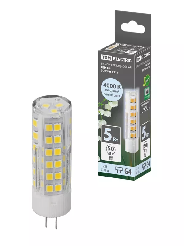 Лампа светодиодная G4-5 Вт-AC/DC 12 В-4000 К, SMD, 16x57 мм TDM