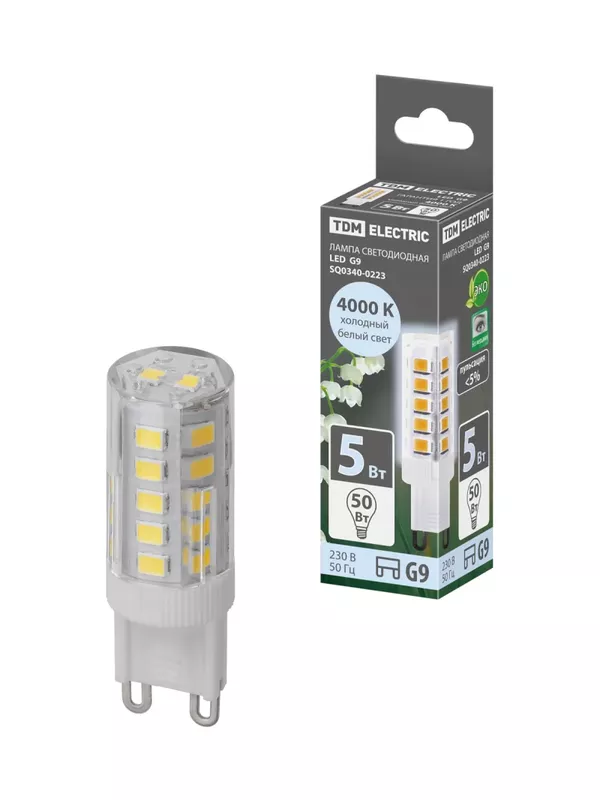 Лампа светодиодная G9-5 Вт-230 В-4000 К, SMD, 16x49 мм TDM