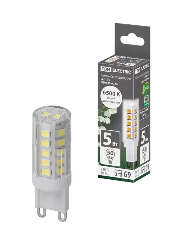 Лампа светодиодная G9-5 Вт-230 В-6500 К, SMD, 16x49 мм TDM