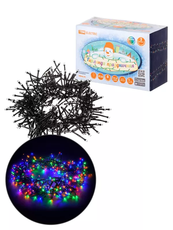 Гирлянда светодиодная "Мишура" 3 м, 320LED, многоцветн., 8 режимов, 250 В, IP20, TDM