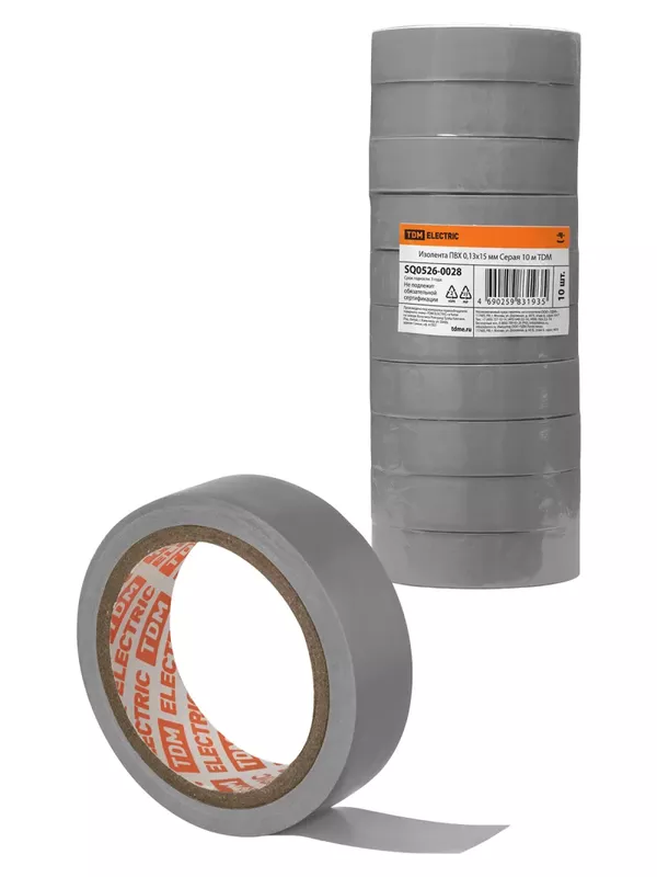 Изолента ПВХ 0,13х15 мм Серая 10 метров TDM